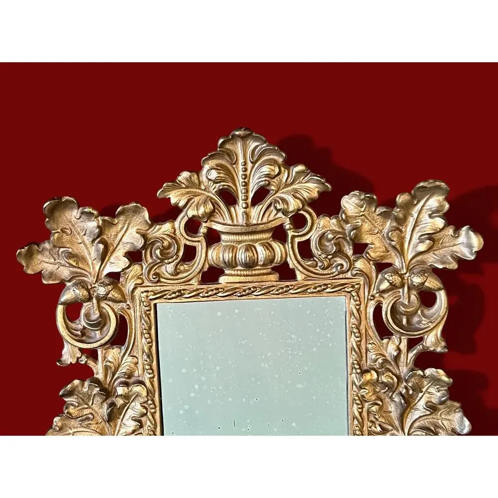 Antique Bradley & Hubbard Table Mirror-Art Nouveau Oak Leaf-Easel Frame-Vanity